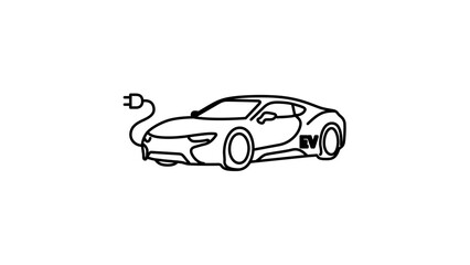 Obraz premium Vector illustration of an electric car line icon with a simple flat design depicting a zero-emission EV suitable for green transportation and sustainability icon sets.