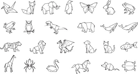Obraz premium Whimsical animal doodles set with origami fox