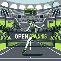 Obraz premium Sportive Tennis Player Excelling In Grand Stadium Arena Match Competition