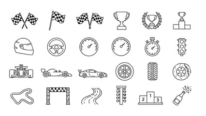 Naklejka premium Collection of racing icons and symbols for motorsport and speed events