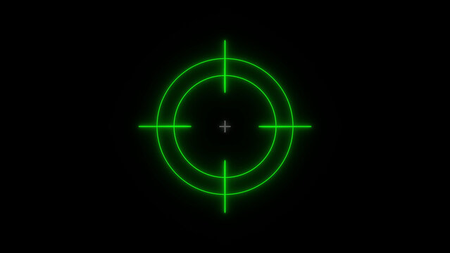 Green neon crosshair target on black background aiming