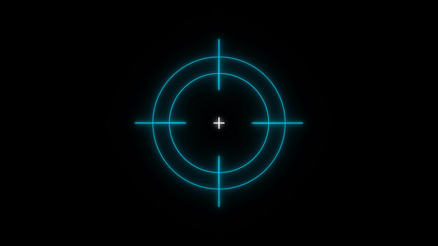 Neon blue gun sight target on black background crosshair circle