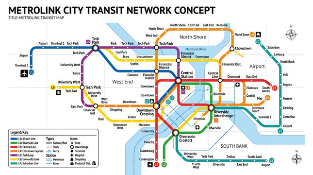 City Transit Network Map - Public Transportation System Concept