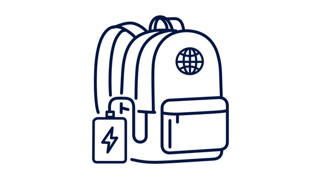 Vector illustration of a digital nomad travel backpack line icon with minimalist strokes representing remote work and outdoor adventure