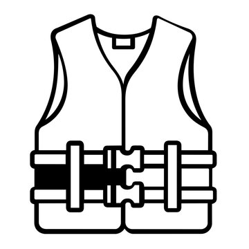 Vector illustration of a life jacket line icon showing an inflatable personal flotation device, ideal for water safety, marine, and outdoor adventure design applications.