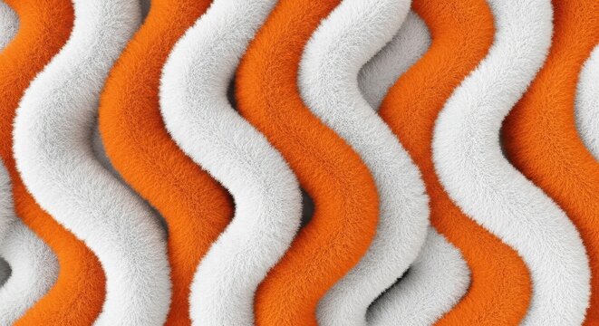 Orange and white fuzzy wavy pattern texture background with soft plush waves
