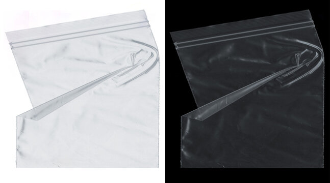 Transparent plastic zipper bag mockup, wrinkled polyethylene storage pouch, clear sealable poly bag texture for product packaging design