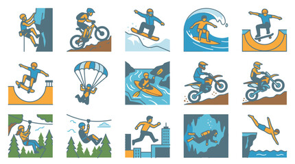Set of colorful outdoor adventure and extreme sports icons. © Remb