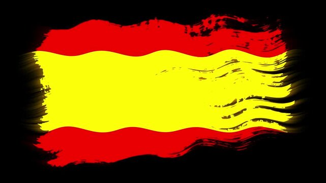 Waving torn Spain flag grunge brush burn light leaks, transparent background alpha channel loop full HD