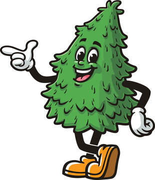Spruce tree cartoon mascot with an idea