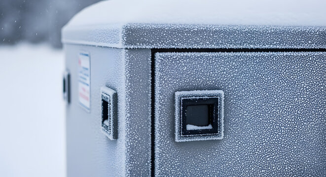 frozen metal storage box in winter