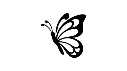 Black Butterfly Silhouette Against A White Background Minimalist Design Silhouette © Sh Studio