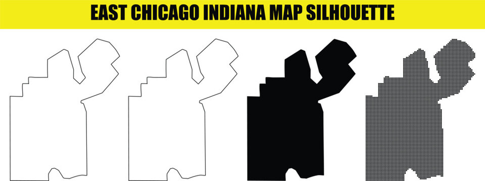 East chicago indiana map silhouette outline filled dotted and black vector graphics.