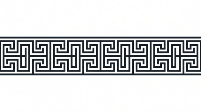 Ancient Greek meander border pattern, black geometric fret key ornament on white background, classic seamless architectural decorative frieze