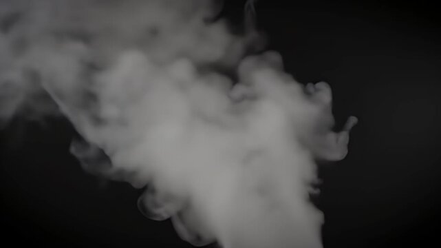 A plume of white smoke billows against a dark background.