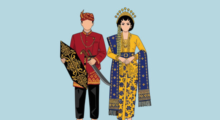 Traditional Asian Royal Couple Illustration.