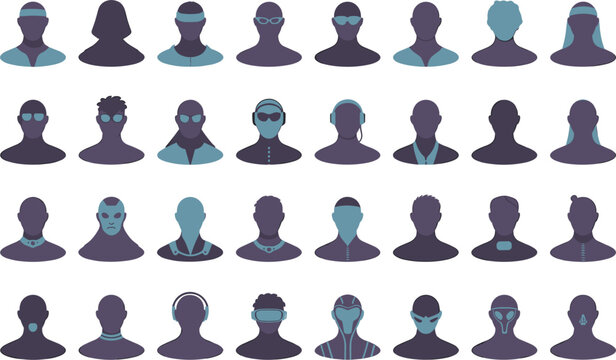 Diverse Collection of Stylized Human Head Silhouettes with Blue Accents avatar profile