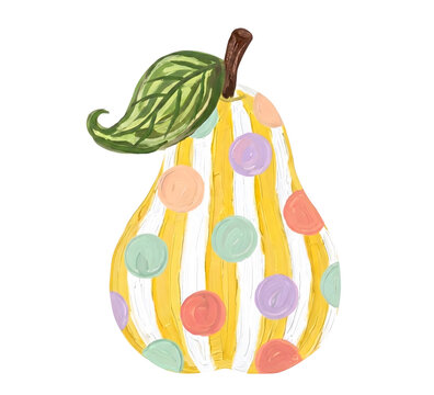 Whimsical Colorful Pear with Polka Dots and Rich Impasto Paint Texture Isolated on Transparent Background