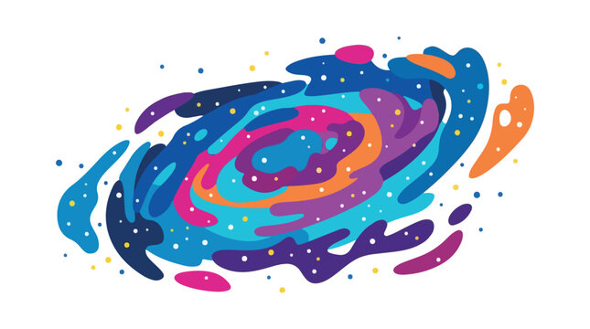 Colorful Abstract Spiral Galaxy and Cosmic Vortex Illustration with Stylized Fluid Shapes on White