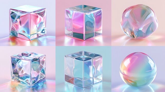 Dreamy Cute Transparent Jiggle Shape Material 3D Illustration Set Stock Illustration