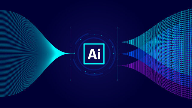 Artificial Intelligence Data Processing Background with Neural Network Streams, Binary Flow, Machine Learning and Digital Technology Concept