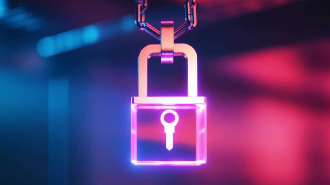 Glowing neon padlock security concept
