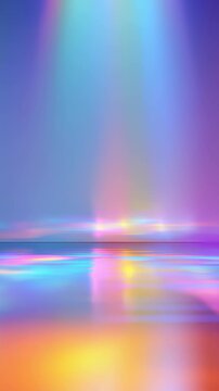 A stunning display of glowing neon colors and soft gradients forms an ethereal, futuristic scene. The abstract reflections and luminous hues evoke a sense of modern digital art