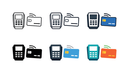 Fototapeta premium Tap and pay concept symbol featuring a payment card approaching a terminal with broadcast style waves indicating instant