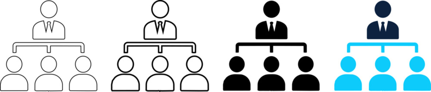 Organizational structure icon set, business management hierarchy chart, team leadership and corporate structure vector symbols editable line icon and vector illustration