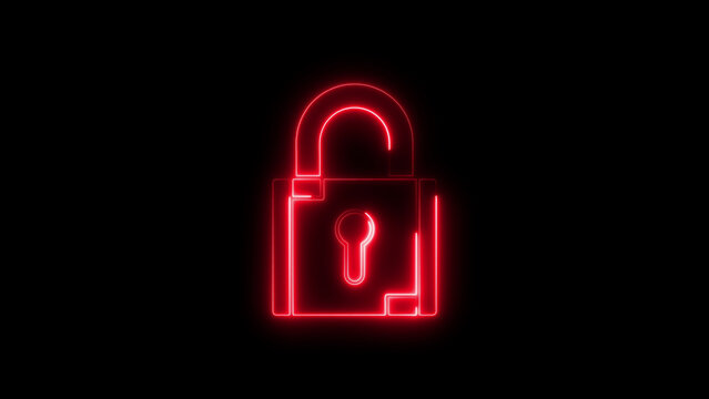Neon red padlock on black background keyhole