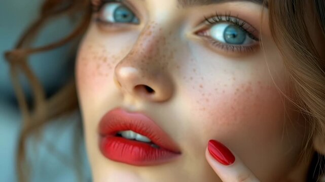 beautiful woman with red lips close up