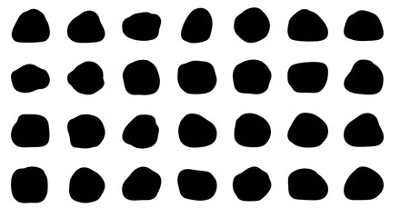 Fototapeta premium Solid Black Silhouette Grid of Stones, Rocks, and Boulders on White Background