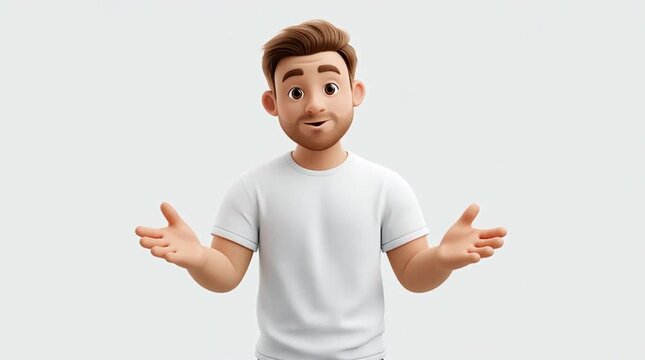 Cartoon presenter in a clean minimal studio speaking directly to camera with natural mouth movement and expressive hand gestures. Friendly confident character animation for digital communication and m