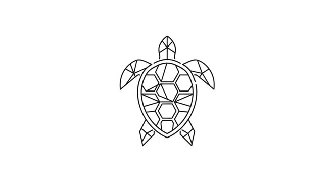 Geometric Sea Turtle Outline Drawing Minimalist Design.