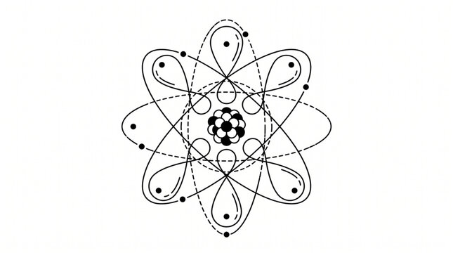 Quantum atom structure with electrons model vector illustration
