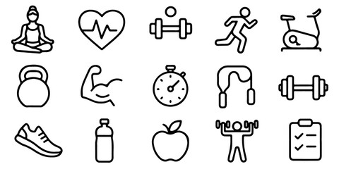 Fitness and Sport Line Icon Set. Gym, Yoga, Running and Health Activity for Fitness, Workout, Branding and Mobile App UI Design. Vector Collection. © Kevin