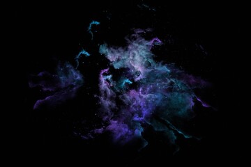 Abstract Blue Purple Nebula Cloud On Black Background, Cosmic Galaxy Dust and Space Energy Effect © Kliwon