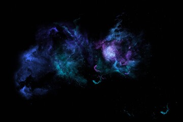 Abstract Blue Purple Nebula Cloud On Black Background, Cosmic Galaxy Dust and Space Energy Effect © Kliwon