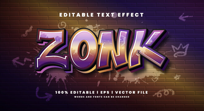 zonk 3d text effects, gradient colors. grafitti Text style effects.