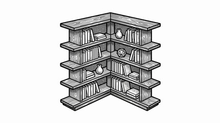 Corner bookshelf with many books. © hesti