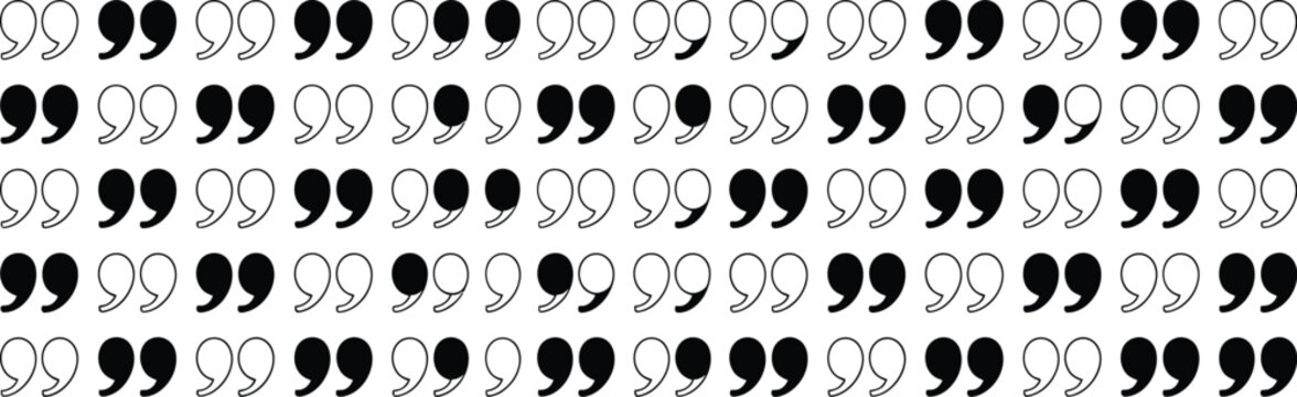 Quote mark, icon set, quotation symbols and ditto marks for dialogue discussion messaging testimonials and digital interface design.