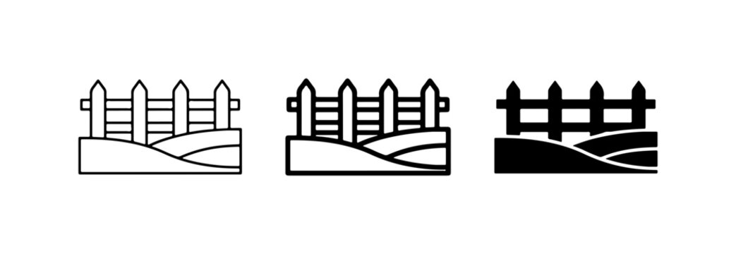 Farm Fence Icons, Rural Landscape Border Graphics, Countryside Boundary Vector Set