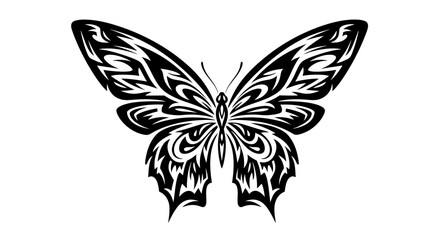 Obraz premium Elegant Black and White Butterfly Tattoo Design with Intricate Tribal Patterns.