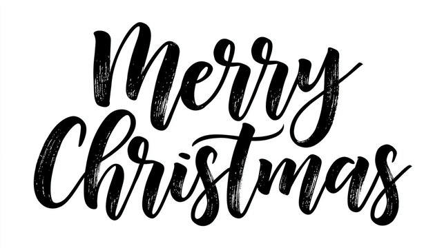 Black and white handwritten Merry Christmas calligraphy on white background