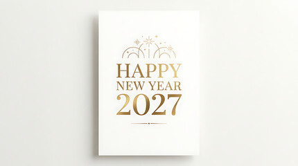 Obraz premium Minimalist 2027 New Year Invitation Template with Gold Line Art Icons on White Paper