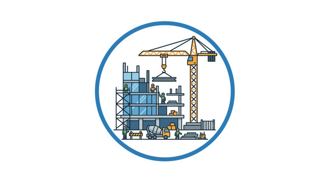 Industrial construction site with crane.