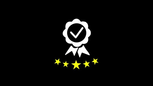 Businessman presenting quality assurance badge with five star rating and approval check mark above customer satisfaction, service excellence, trust, feedback.4k motion video Animation.