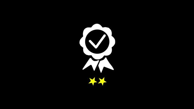 Businessman presenting quality assurance badge with two star rating and approval check mark above customer satisfaction, service excellence, trust, feedback.4k motion video Animation.