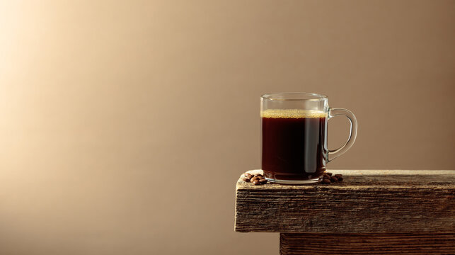 Black coffee on an old wooden table.