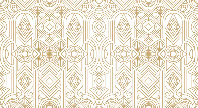 Art deco geometric pattern golden lines on a white background